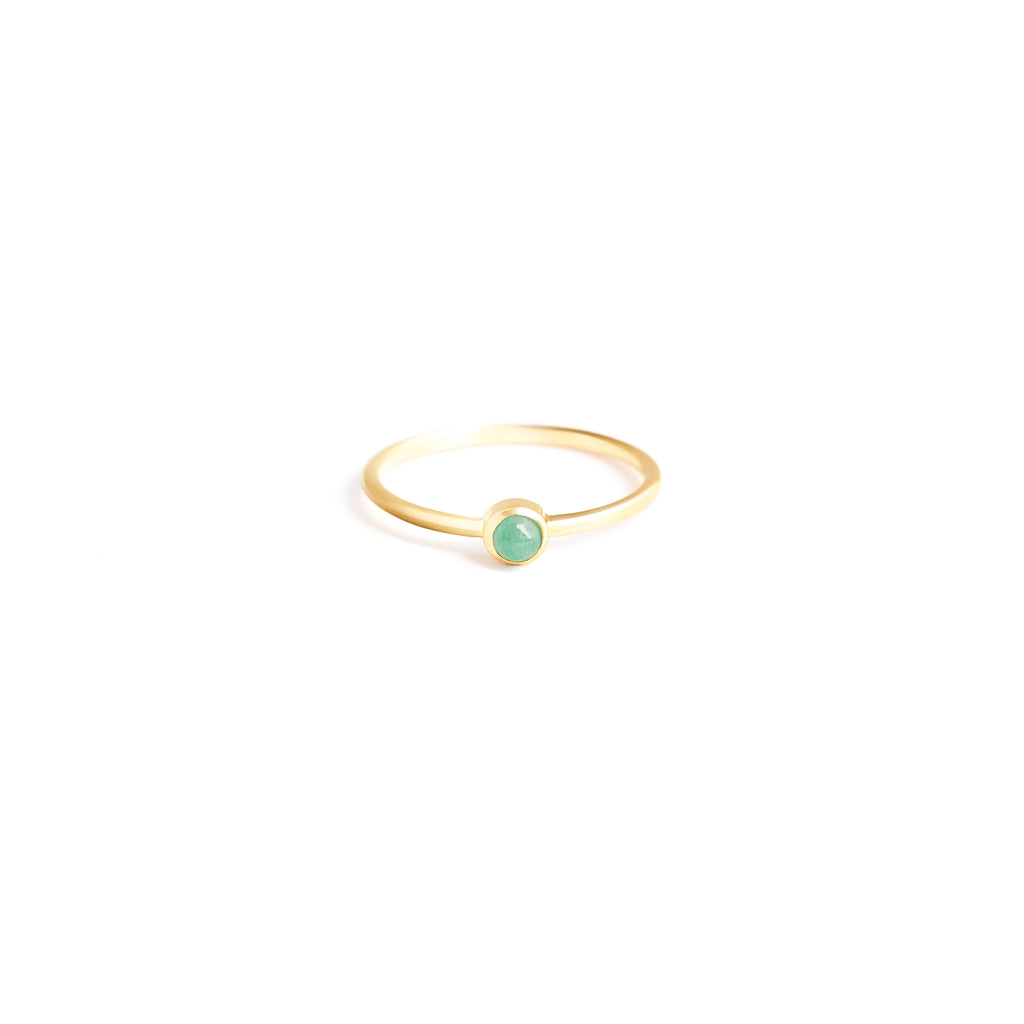 Wanderlust Life Birthstone Jewellery Collection. New May birthstone gold ring with semi precious emerald gemstone, the perfect gift of jewellery. Wanderlust Life handmade jewellery in the UK.