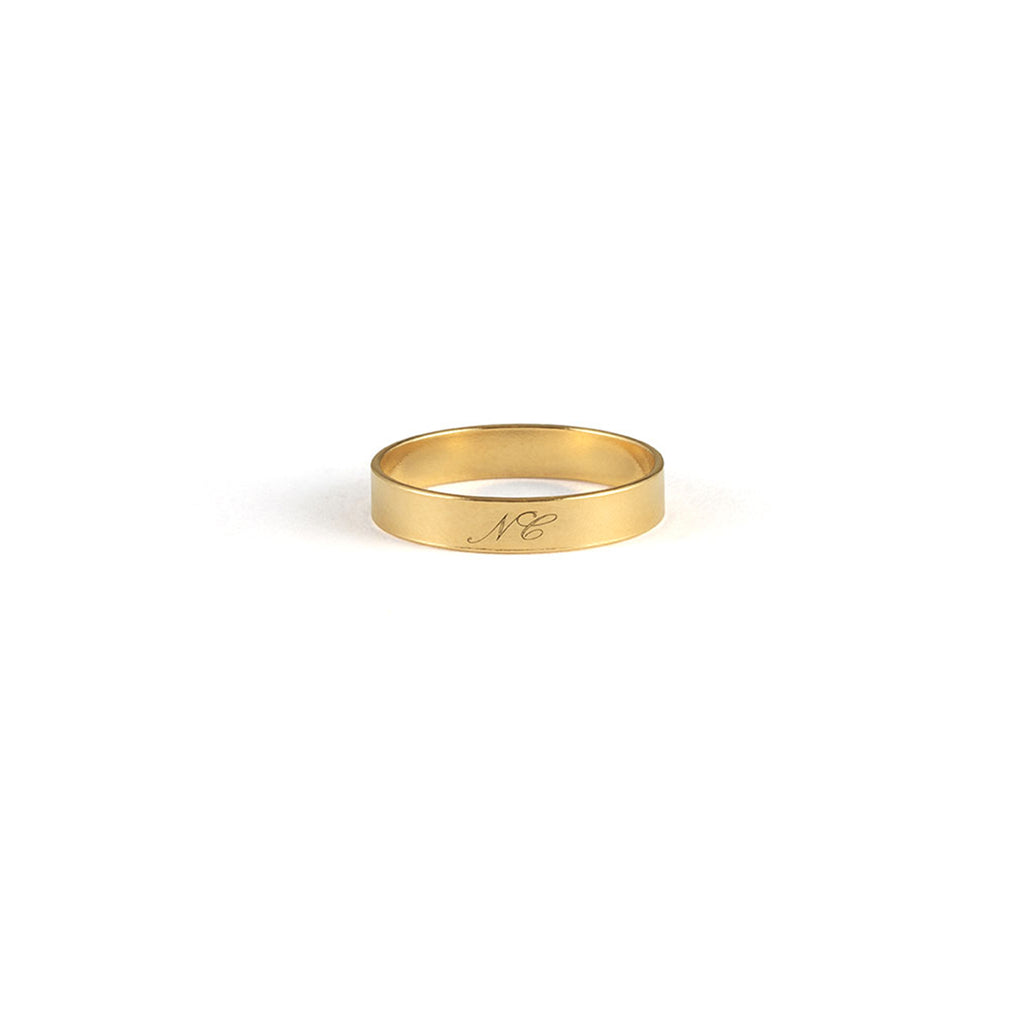 A minimal band ring, crafted with 14k gold fill. Personalise your ring with complimentary engraving and up to 3 initials.